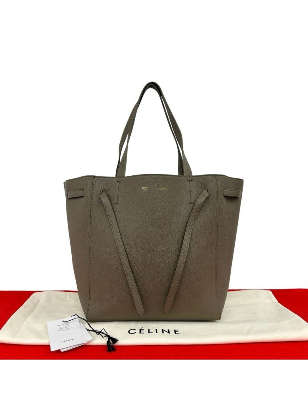 Celine Cabas Phantom Small Logo Leather Tote Shoulder Bag Gray